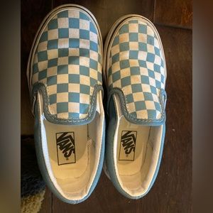 Vans Light Blue Checkered Slip Ons